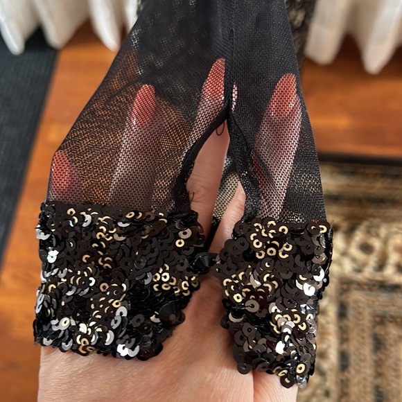 Belle Bagley Mischka Black Sequin Winola Sheath Stretch Evening Dress Size 14 - Picture 10 of 13